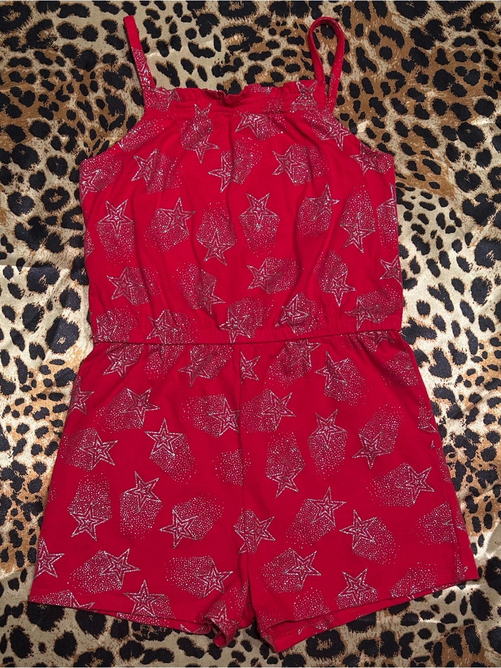 Jumping Beans Girls Red Glitter Star Romper